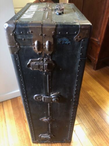 ANTIQUE WARDROBE TRAVEL STEAMER TRUNK - Picture 1 of 14