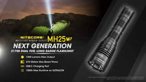 ~NUEVO~ Linterna recargable Nitecore MH25 v2, 1300 lúmenes USB-C, 519 yardas de lanzamiento - Imagen 2 de 6