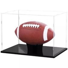 Football Display Case Full Size Acrylic Clear Box with Stand UV Protected Memo