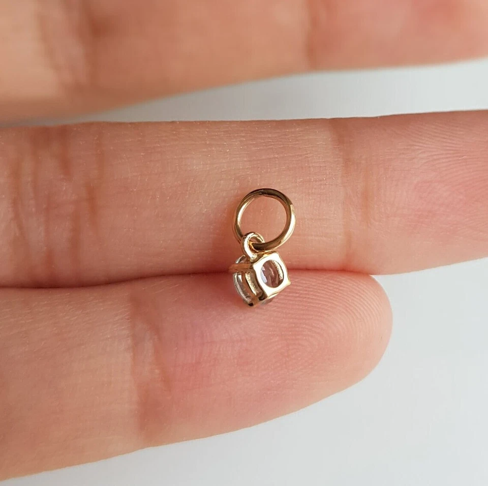 Genuino Aguamarina 4mm Dije Colgante Para Pendientes, Collar Oro Amarillo 14k Foto 3 de 4