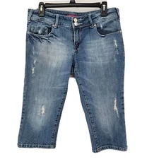 Vigoss Jeans Women's 9/10 Blue Capri Stretch Medium Denim Distressed