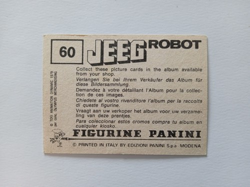 FIGURINA JEEG ROBOT PANINI 1979 n 60 CON VELINA - Imagen 2 de 2