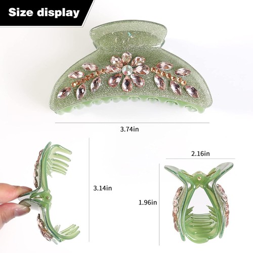 2 Packs Large Hair Claw Clips Flower French Rhinestone Crystal for Women Girls - Picture 12 of 36