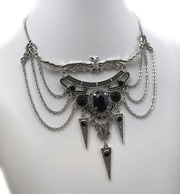 Vivilly Gothic Spider Skull Bat Necklace - Black Lace Choker Chain For Women, Halloween Jewelry