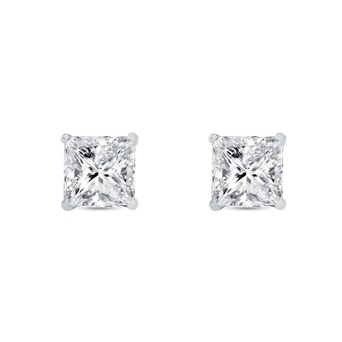 5 Ct Princess Cut Earrings Studs Real Solid 14K White Gold Push Back Basket - Picture 2 of 3