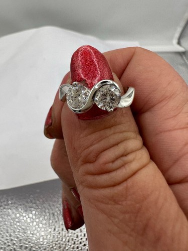 Anillo de plata de ley doble solitario circonita cúbica grado AAAA - Imagen 4 de 5