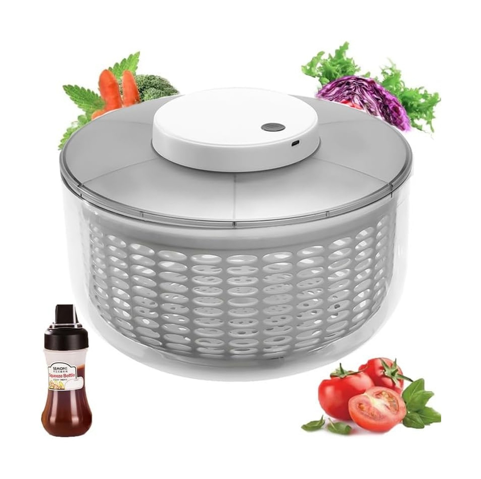 Electric Salad Spinner 6.3-Quart Lettuce spinner w/Plastic Squeeze bottle,Fru...-image