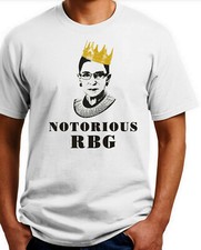 Notorious RBG T-shirt. Ruth Bader Ginsberg. Ash, White S-3-XL 100% Cotton. 