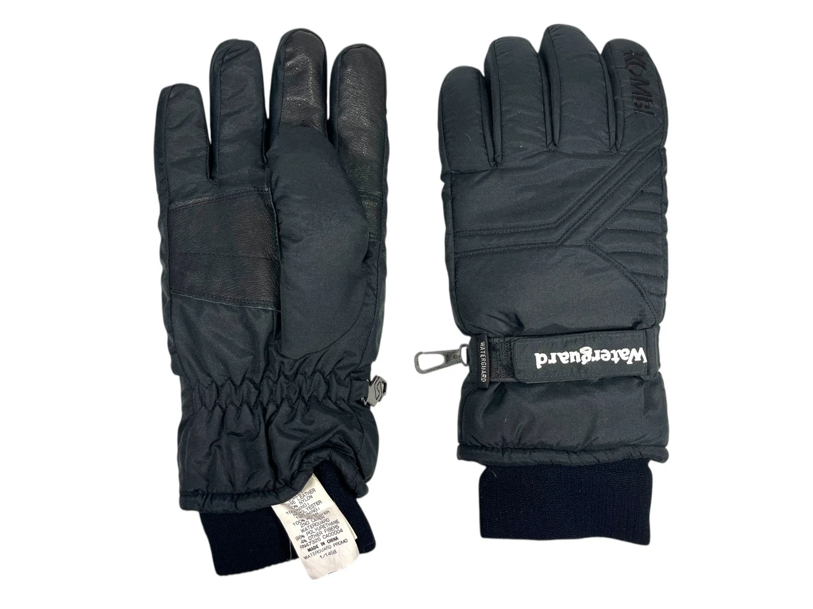 Vtg 90s KOMBI Black Warm Nylon WINTER WATERGUARD GLOVES Ski Snowboard Hike Men L