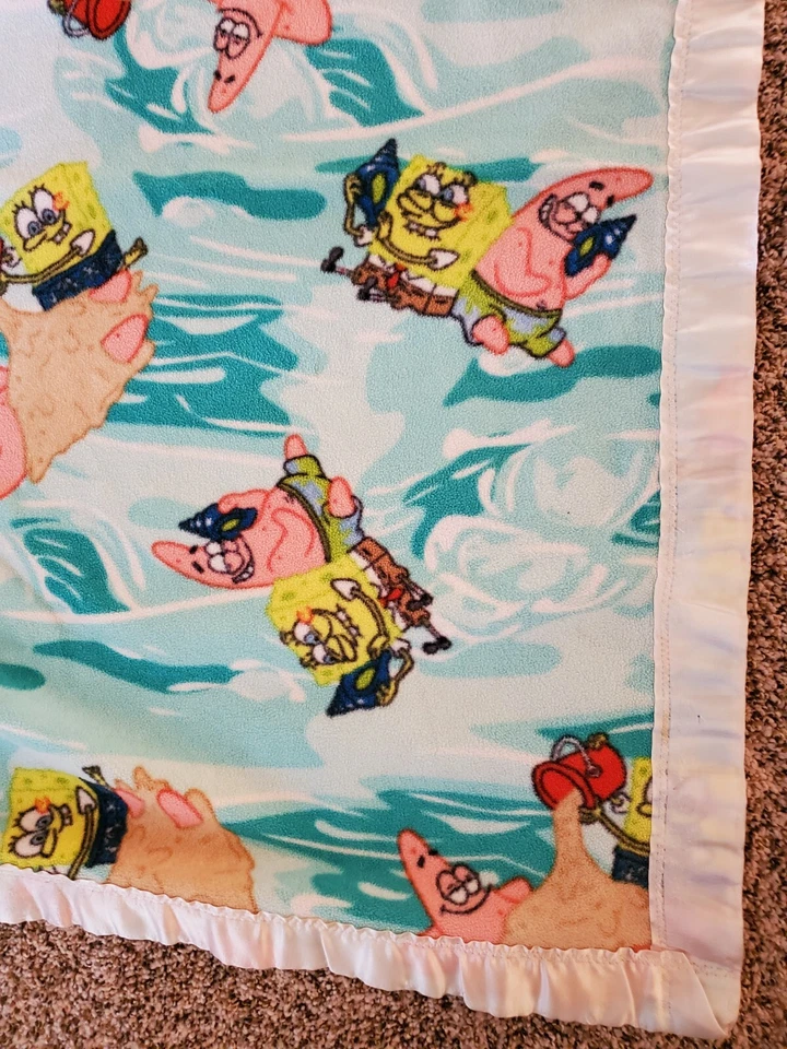 Manta acolchada casera para niños Bob Esponja pantalón cuadrado Patrick Ocean 40x56 Foto 2 de 4
