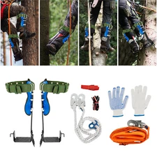 Adjust Tree/Pole Climbing Spike Set 2 Gear Safety Belt Rope Lanyard w/ Carabiner