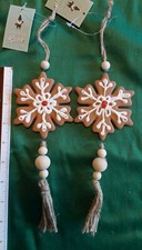 2 Iced Gingerbread Snowflake Cookie Christmas Ornament Ceramic Hand Decorated