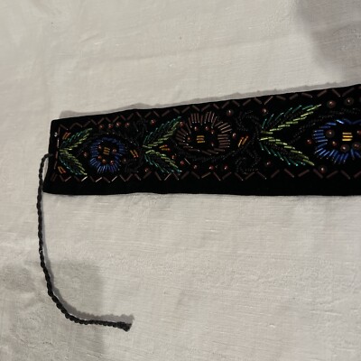 Vintage Embroidered Velvet Tie belt Vintage 70s 80s Black Velvet and Goldwork Embroidery Thick  main image 3