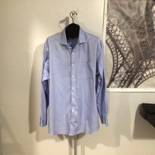 Buttoned Down Blue Cotton Tailored Button Front Dress Shirt 17/34