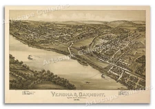 Birds Eye View 1896 Verona and Oakmont Pennsylvania Vintage Style City Map 16x24