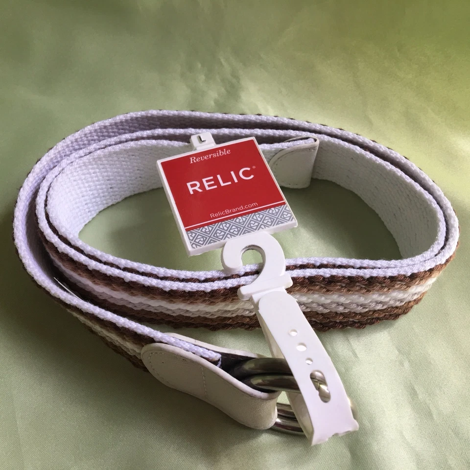 Cinturón Reliquia Tela Tejida Reversible Moda Tonos Neutros Talla X-Grande-Nuevo Foto 3 de 4