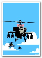 BANKSY HAPPY CHOPPER Helicopter A3 CANVAS PRINT 18"X 12" poster