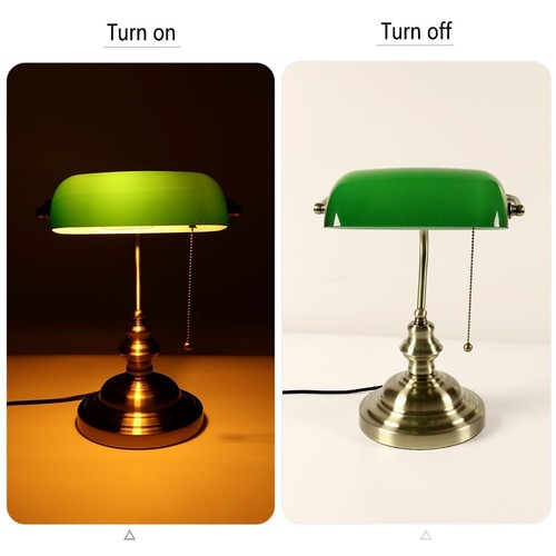 Lampe Années 60 70 Vintage Banquier Notaire Verte Verre Laiton Ancienne Tirette - Photo 12/24