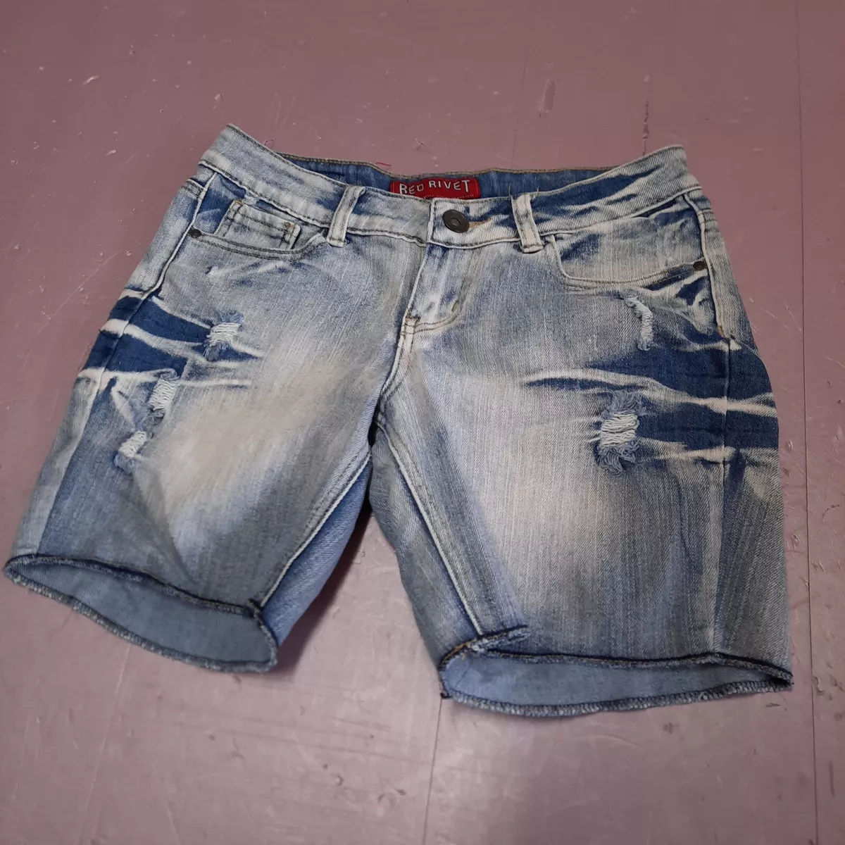 Red and blue jean shorts hotsell
