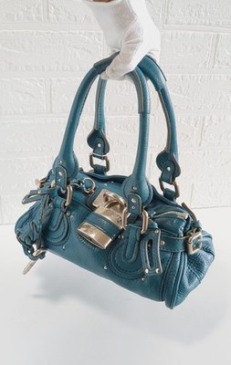 Chloe Paddington Rare Mini Silver HW Teal Blue Greenish Leather