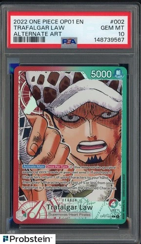 2022 One Piece OP01 EN Alternate Art #002 Trafalgar Law PSA 10 alpha pre-errata