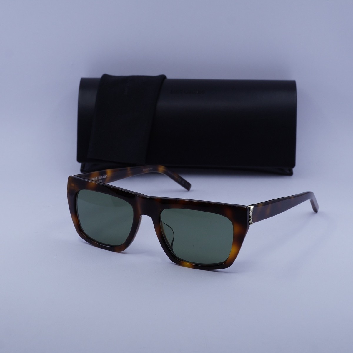 Saint Laurent SLM131 003 Rectangle Unisex Sunglasses - Havana / Green Saint Laurent SL M131/F 003 Sunglasses Havana Square Frame  main image 2