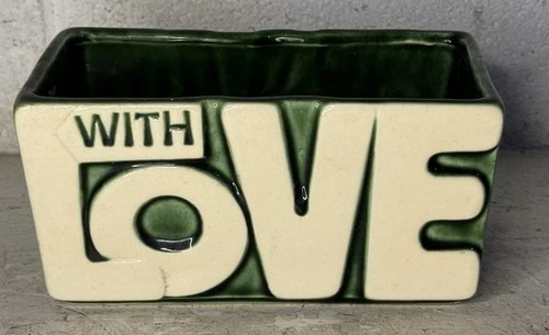 Vintage Retro McCoy Planter With Love Green White #680 6.5x3.25x3 Rectangle