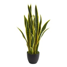 Nearly Natural 26" Sansevieria Artificial Plant in Green/Black