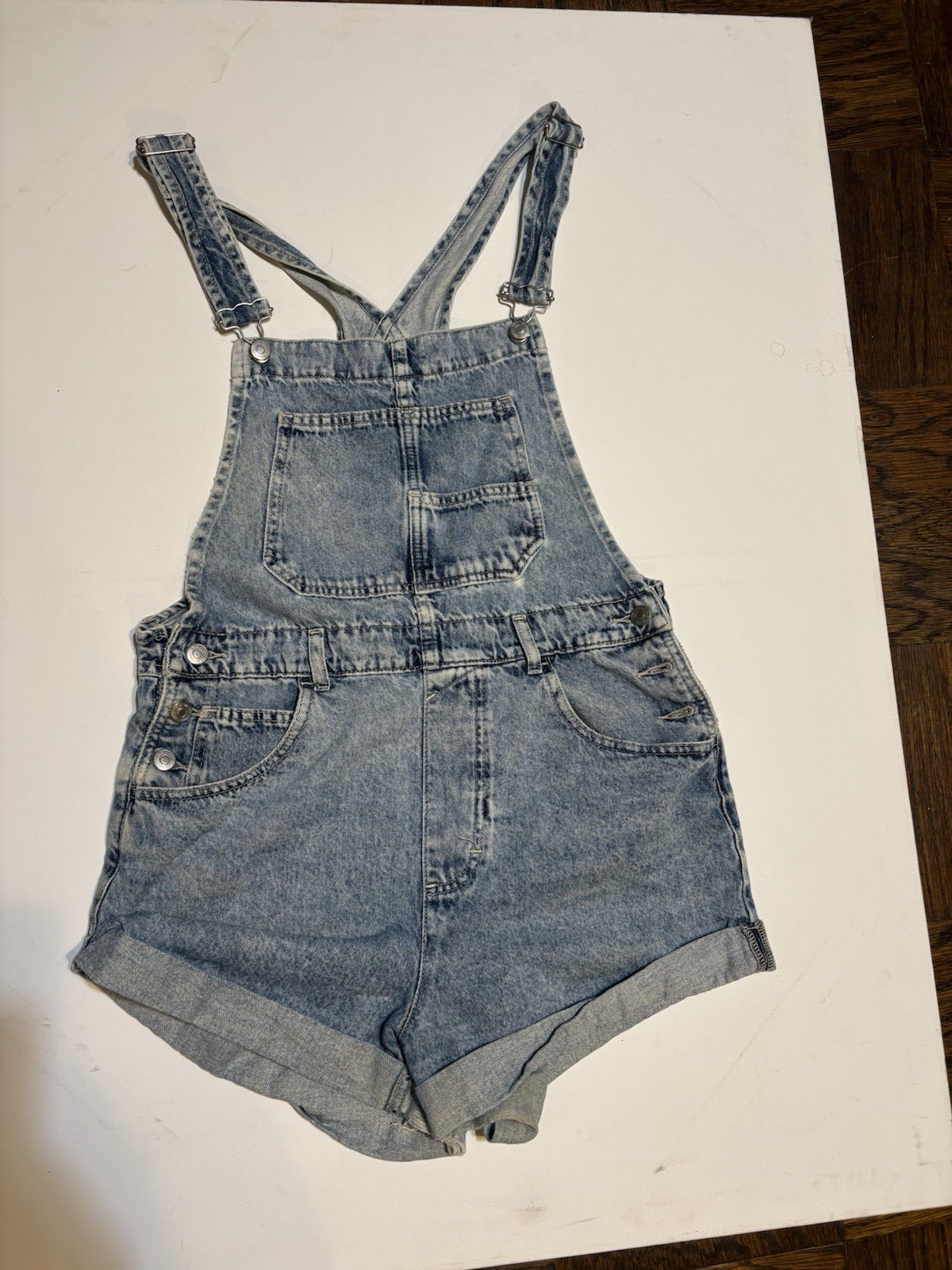 We The Free Denim Shortalls M Blue Distressed Overall Shorts Size M