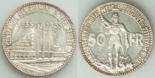 1935 Belgium Silver Coin 50 Francs Brussels Exposition & Railway Centennial UNC