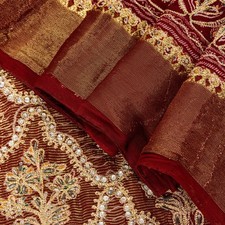 Sanskriti Vintage Red Pure Georgette Sarees Handmade Zari Bandhani 6 Yd Craft