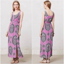 ANTHROPOLOGIE Maeve Annas Sleeveless Silk Smocked Maxi Blouson Dress Women Small