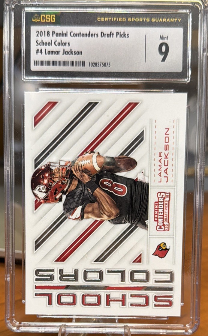 2018 Contenders Draft Picks School Colors Lamar Jackson #4 Rookie RC CSG 9 Mint