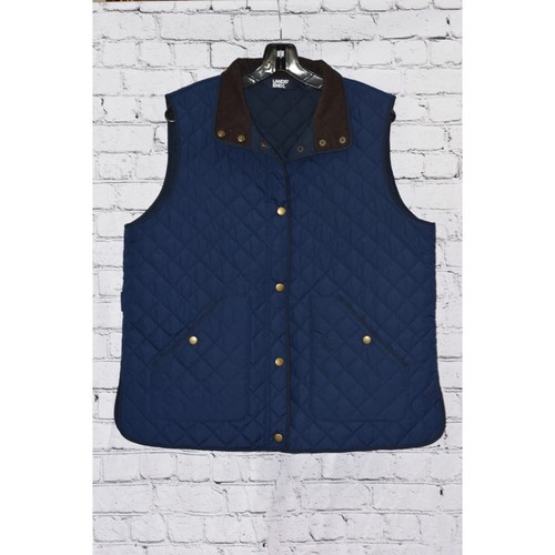 Lands' End Quilted Lightweight Primaloft Vest Corduroy Collar Snap Front L/P