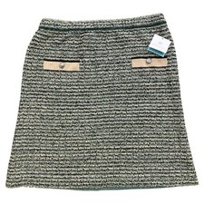 Ming Wang Medium Skirt Straight Green MetallicTextured Knit Career Office Travel