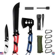 Mossy Oak Hatchet and Machete Knife Set with Sheath, Paracord Handle, 6 Tools