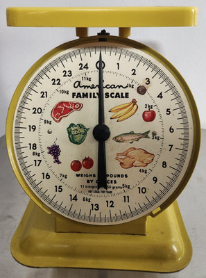 Vintage American Family Kitchen Produce Scale 24 lb 11 kg Yellow Retro Working