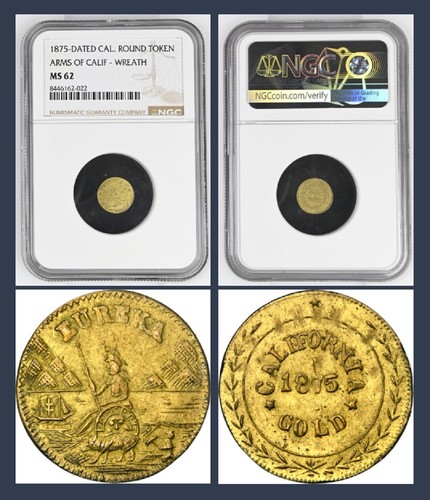 CRUDE 1875 (1/2) CALIFORNIA FRACTIONAL GOLD / NGC MS62 / CALIF GOLD RUSH