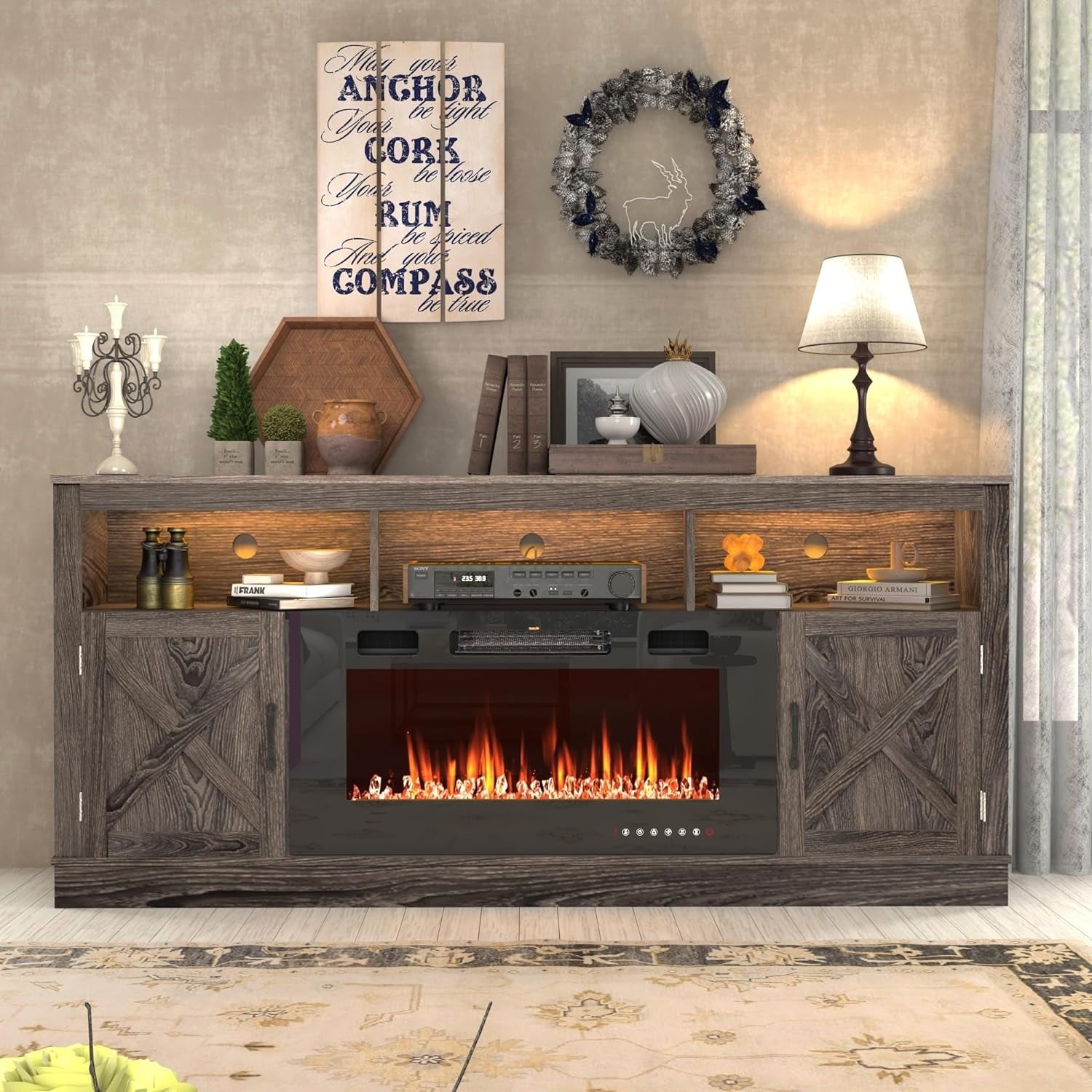 For Tvs Up To 80" Electric Farmhouse Entertainment Center