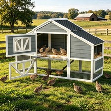 Predatorproof 2-Tier Quail Coop Weatherproof Quail Cage with 4 Laying Boxes