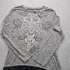 New Direction Women's XL Gray Pattern Long Sleeves Tops