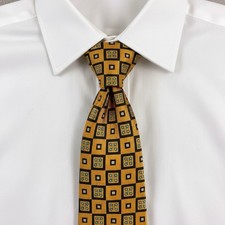 Vintage Gucci Necktie Mens Yellow Silk Geometric Square Medallion Italy