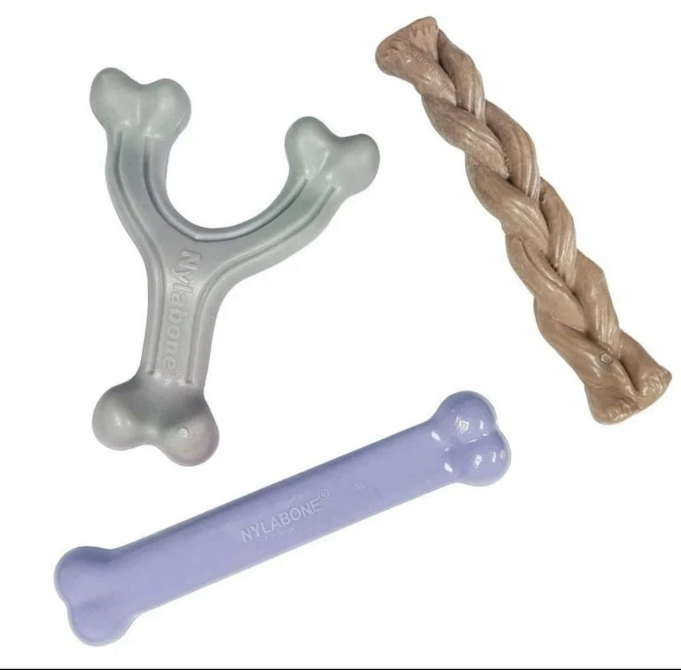Nylabone Power Dog Ocean Masticar Juguetes Super Duraderos Hueso Arqueado Bully Trenza Paquete de 3 Foto 2 de 4