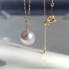 8.0mm White-rose Japanese Akoya pearl Pendant Necklace 18Kt Yellow Gold,18"