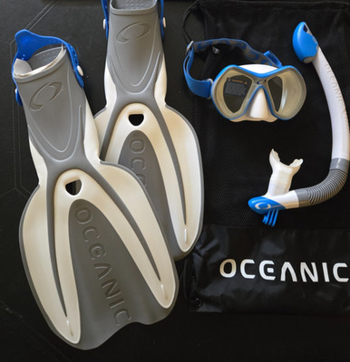 ''Oceanic'' Adult Snorkeling Set: Fins-Mask-Snorkle-Bag: Size Large/XL