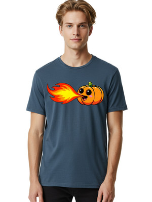 Fiery-Pumpkin Mens Graphic Tee, 100% Cotton, Casual Summer Wear