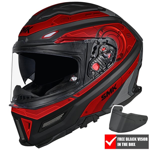 Casco Moto SMK Agnar Cyborg MA263 Nero Opaco/Rosso