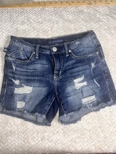 Rock Republic Hula Distressed Denim Shorts Sz 4 Frayed Hem Blue Jean Cutoffs