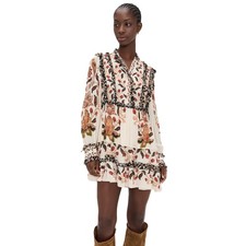 FARM Rio Women Ivory Viscose Berry Garden Boho Ruffle Tiered Mini Dress Size S