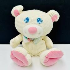 Fisher Price 1994 Cozies Cream 10" Plush Waffle Weave Stuffed Bear Yellow Pink